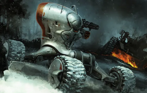 Winter, soldiers, tank, battle, future, the armoured vehicle