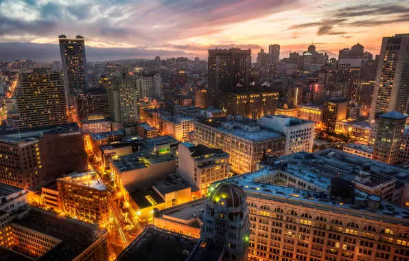 Sunset, the city, lights, building, home, the evening, San Francisco, Trey Ratcliff