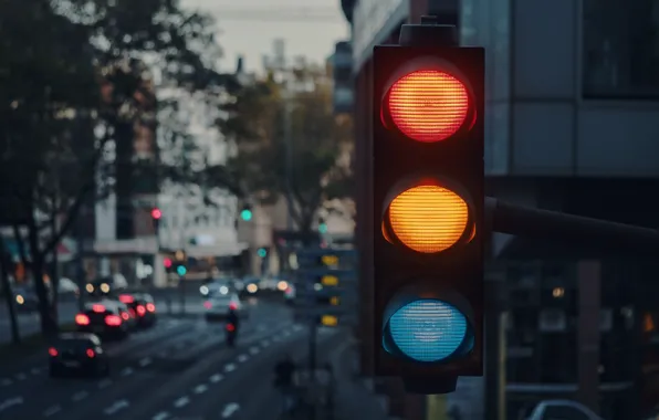 City, lights, wallpaper, cars, macro, blur, buildings, traffic light