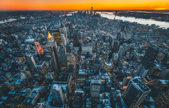 Picture sunset, the city, home, skyscrapers, USA, NYC, panorama