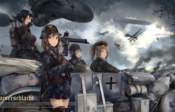 Girls, art, soldiers, battlefield