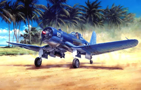 Picture fighter, painting, piston, WW2, Chance Vought, US NAVY, USMC, F4U-1A Corsair