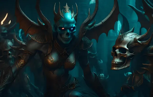 Girl, skull, the demon