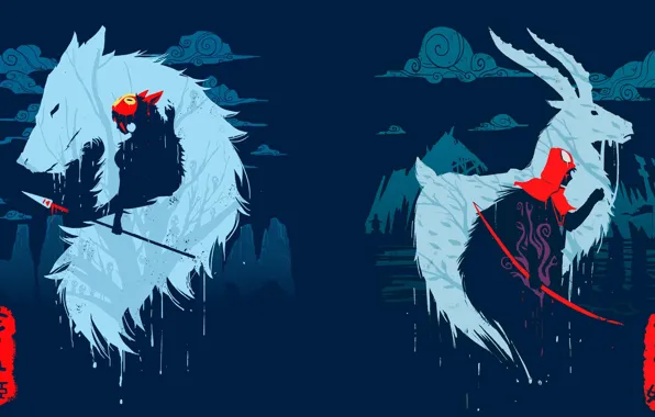 Anime, art, silhouettes, Mononoke