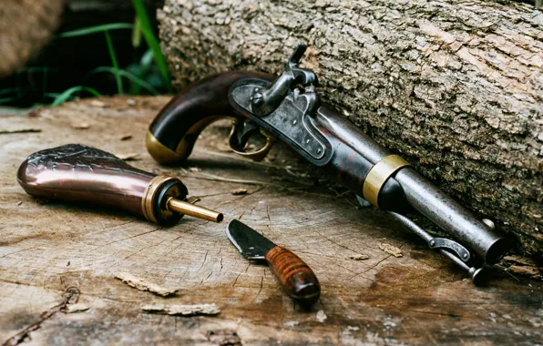 Retro, gun, weapons, knife, vintage