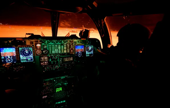 Picture aviation, night, technique, cabin, USA
