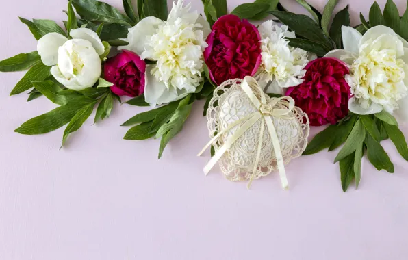 Picture flowers, heart, white, pink, flowers, romantic, hearts, peonies