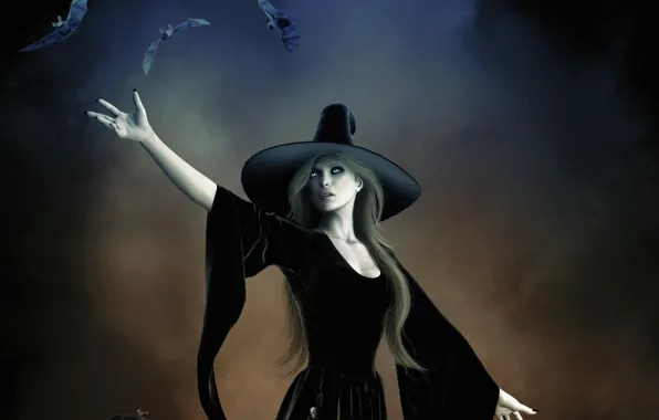 Picture darkness, witch, bats, witch, witch hat, black magic, the curse