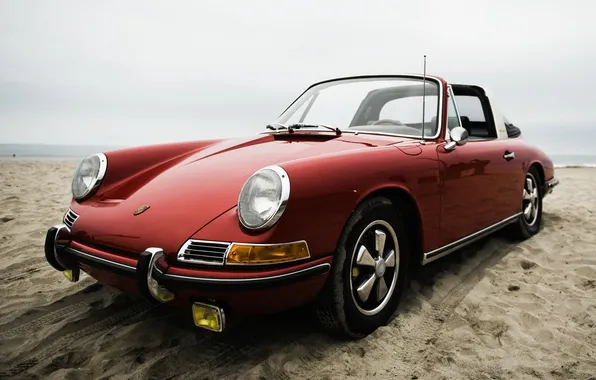 Picture beach, the sky, red, 911, Porsche, Porsche, the front, 1972