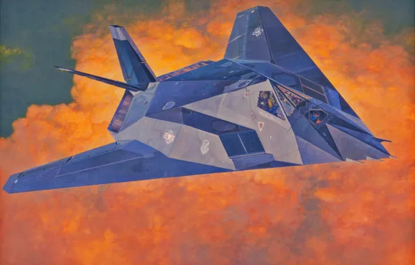 Picture aviation, painting, airplane, stealth, art, jet, F-117 Nighthawk, war