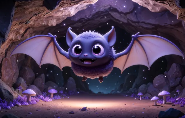 Look, light, flight, night, mushrooms, wings, fantasy, bat