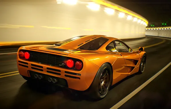 Picture machine, auto, orange, McLaren, art, supercar, the tunnel, McLaren F1