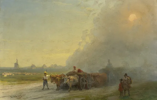 Landscape, picture, 1888, Ivan Aivazovsky, Carts in the Ukrainian Steppe