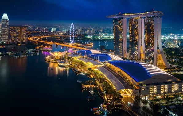 The city, lights, building, home, skyscrapers, Asia, Singapore
