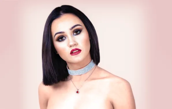 Look, decoration, portrait, makeup, sexy, pink background, brown eyes, beautiful girl