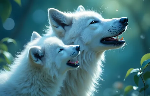 White, look, glade, wolf, portrait, wolves, white, a couple