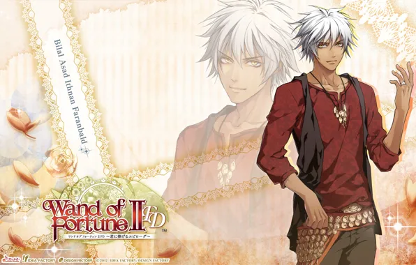 Picture pattern, belt, amulet, white hair, wand of fortune, visual novel, bilal asad, wand of fortune