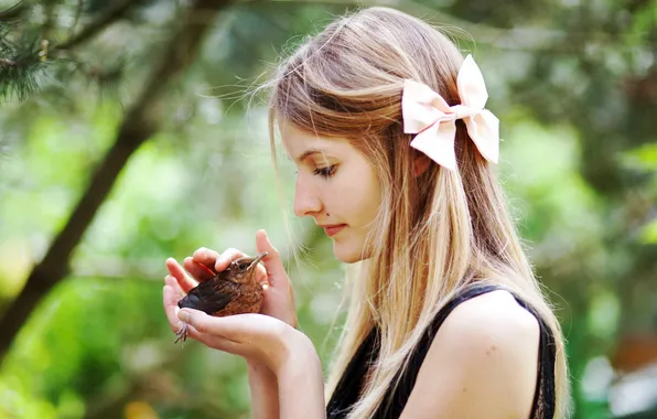 Girl, mood, bird