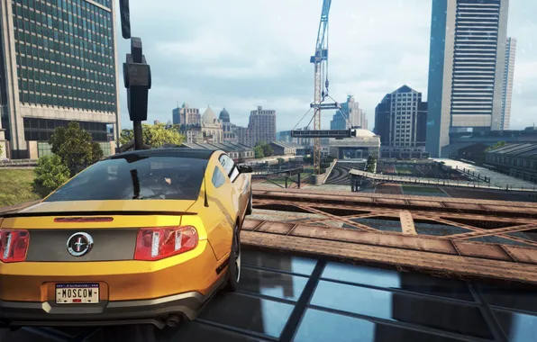 The city, construction, car, view, tricks, need for speed most wanted 2012, Ford Mustang 5.0 …