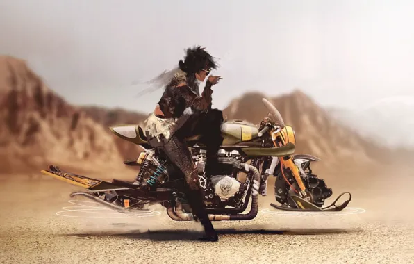 Girl, game, desert, sand, brunette, motorbike, suna, sabaku