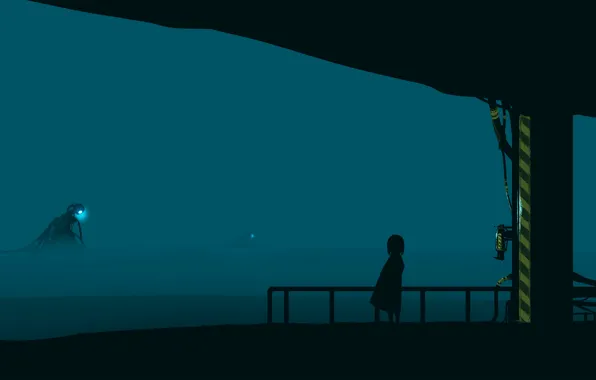 Girl, night, fog, postapokalipsis, invasion, by Gracile
