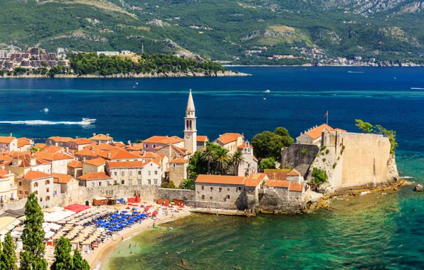 Beach, The city, House, Bay, Coast, Montenegro, Budva