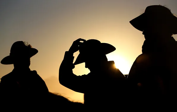 Picture hat, silhouette, Australia, men, Anzac Day, Currumbin QLD