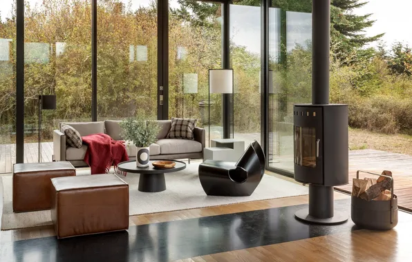 Design, interior, Washington, fireplace, Washington, living room, residential, glass walls