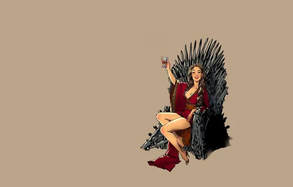 Picture fantasy, vintage, pinup, minimalism, background, Game of Thrones, Cersei Lannister, throne