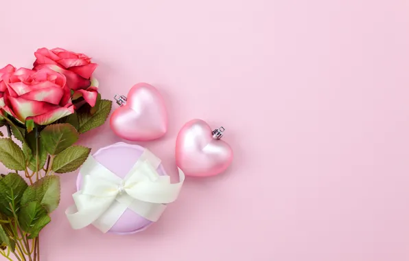 Love, background, gift, heart, roses, bouquet, hearts, red