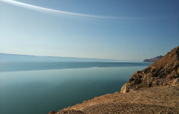 Sea, the sky, shore, calm, horizon, calm, view, clouds sky