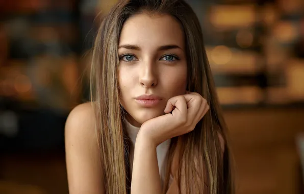 Picture girl, Model, long hair, brown hair, photo, blue eyes, lips, face