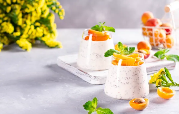 Fruit, apricots, pudding, Chia, qwartm