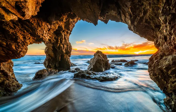 Picture the ocean, rocks, CA, USA