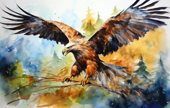 Bird, eagle, divorce, watercolor, eagle, painting, predatory, imitation of watercolor