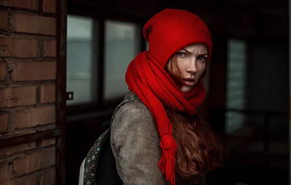 Girl, hat, scarf, George Chernyadev, Angry girl