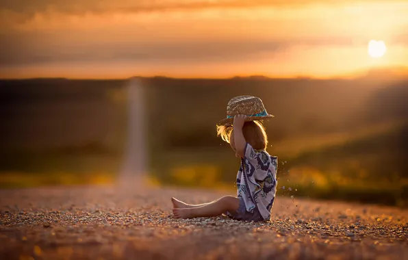 Road, hat, space, child