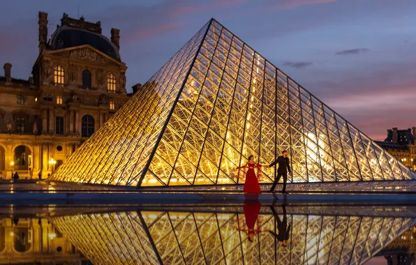 The sky, girl, light, the city, lights, France, Paris, the building