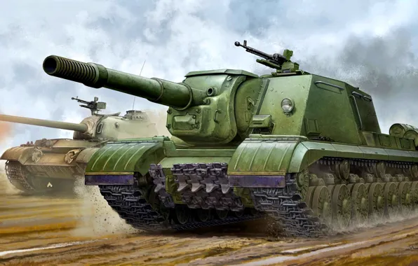 Picture art, SAU, T-54, CCCP, upgraded, Heavy, The Soviet Army, ISU-152К
