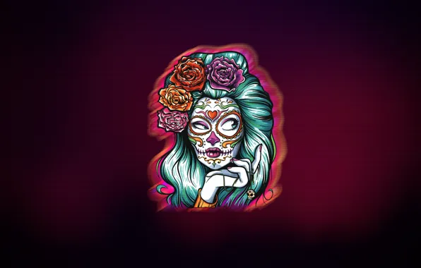 Girl, Style, Face, Background, Calavera, Day of the Dead, Day of the Dead, Sugar Skull