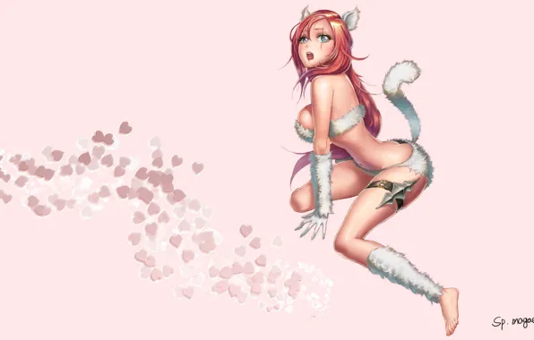 Girl, anime, art, Fox, ears, ponytail, Seinen