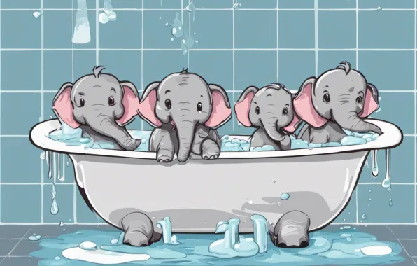 Bathing, bath, children's, elephants, neural network
