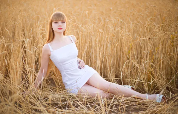 Model, White Dress, Alexei Lozgachev, In The Fields, Woman Outside