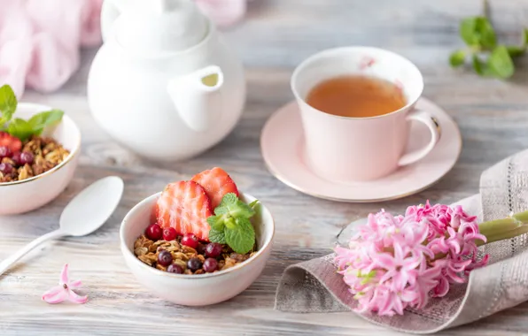 Berries, tea, Breakfast, muesli, Karina Klachuk