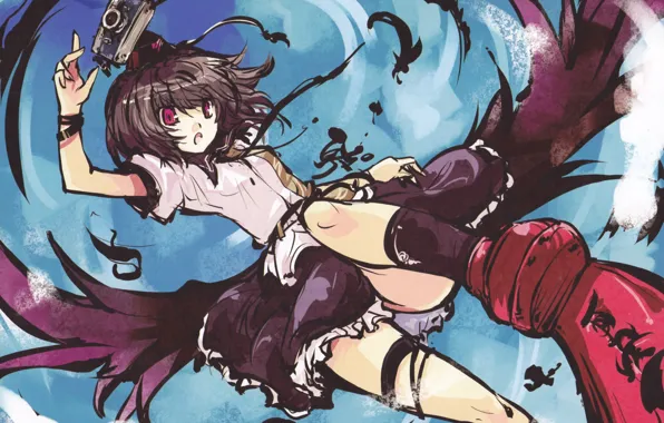 Girl, the camera, touhou, art, Aya Shameimaru, Touhou