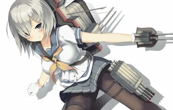 Picture look, girl, weapons, gesture, art, embarrassment, kantai collection, hamakaze destroyer