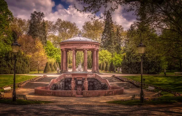 Picture the sky, the sun, clouds, trees, design, Park, lawn, HDR