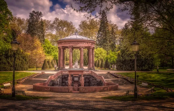 The sky, the sun, clouds, trees, design, Park, lawn, HDR