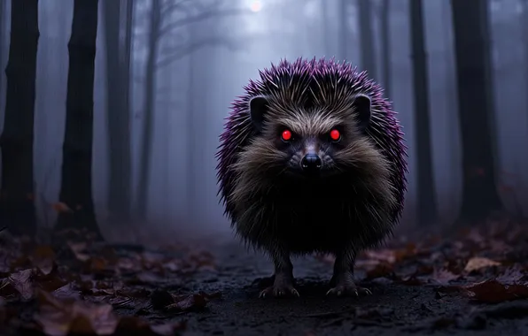 Picture forest, fog, hedgehog