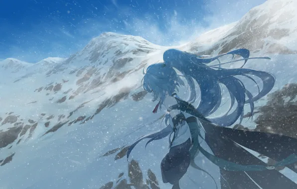 Girl, snow, mountains, Honkai Impact 3, Azure Empyrea
